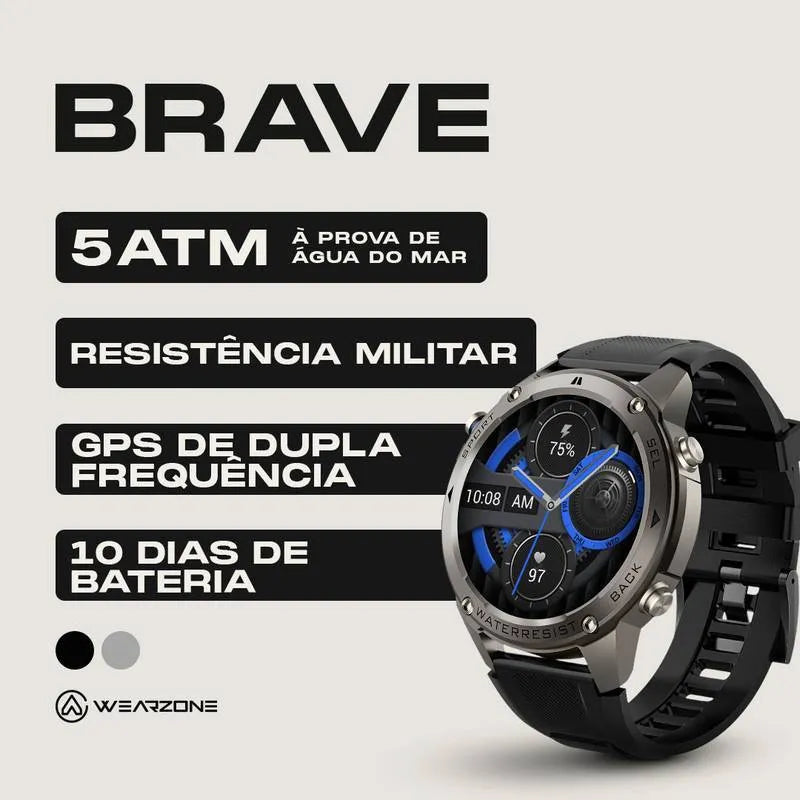 Smartwatch Brave | Aprova de água do mar  | GPS | 5ATM - 50m | Strava